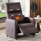 Garvee Power Recliner Chair Heat And Massage Adjustable Electric Recliner Ergonomic PU Leather Home Theater Tall Back Black