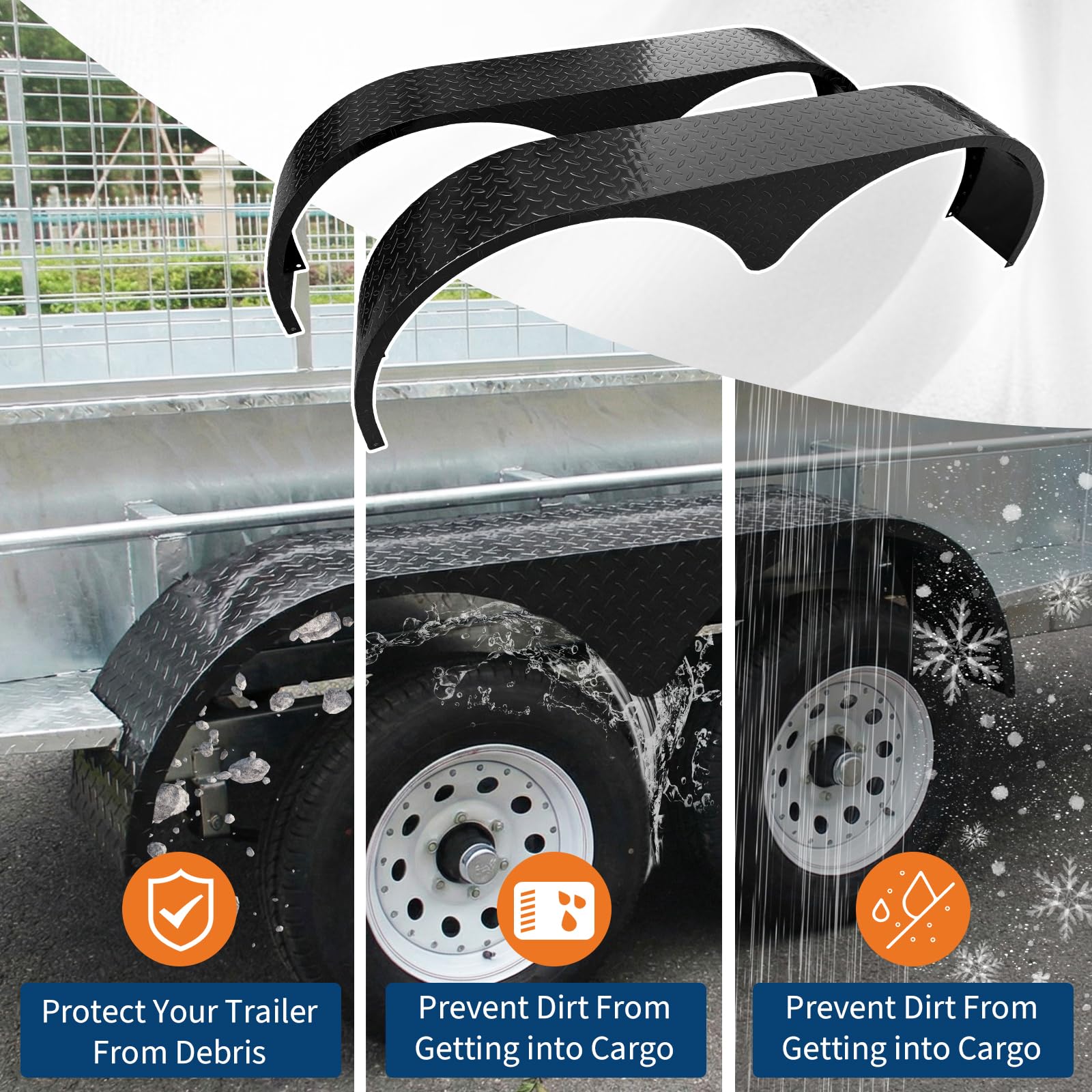 Trailer fender protecting trailer and cargo from mud, water, and debris