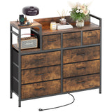 Garvee 9-Drawer Storage Bedroom Dresser TV Stand | Multi-Functional with Built-in Charging Station, Tall Dresser for Closet Organization, Kids Room & Apartments, Brown - Brown