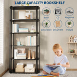 Garvee 71" Tall 6-Tier Bookshelf Industrial Style Metal Frame Wood Shelves Home Office Bedroom Living Room Storage Black - Black Wood Grain Board + Black Tube