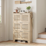 Garvee Shoe Storage Cabinet with 3 Flip Drawers, Slim Narrow Shoe Rack for Entryway, Natural Oak, Adjustable Shelves, Side Hooks - Natural Wood Color
