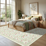 Garvee Washable 9x12 Area Rug Non-Slip Low Pile Stain Resistant Soft Carpet for Living Room Bedroom Dining Room Kitchen Table Beige Green - Beige+Green