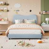 Garvee Full Size Boucle Bed Frame Upholstered Queen Size Bed with Headboard Blue Soft Cloud Comfort Durable Iron Frame Easy Assembly - Blue