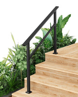 Garvee Hand Rails for Outdoor Steps Metal Stair Railing Handrail Adjustable 4 Steps Black Weatherproof - Black-1 Pack