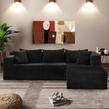 Garvee 106" Cloud Sectional Couch with L-Shape Chaise, Plush Corduroy Fabric, Modern Modular Sofa, Black, No Assembly, Deep Seat - Black