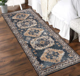 Garvee Vintage Washable Area Rug 2'x6' Runner Boho Rug Faux Cashmere Non Slip Rugs for Living Room Bedroom Oriental Indoor Rug Mat Stain Resistant Throw Rug Kitchen Dining Home Office - Inky Blue