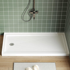 Garvee 60" x 32" Shower Base Left Drain Acrylic Fiberglass Slip Resistant Textured Surface Center Drain Removable Stainless Cover