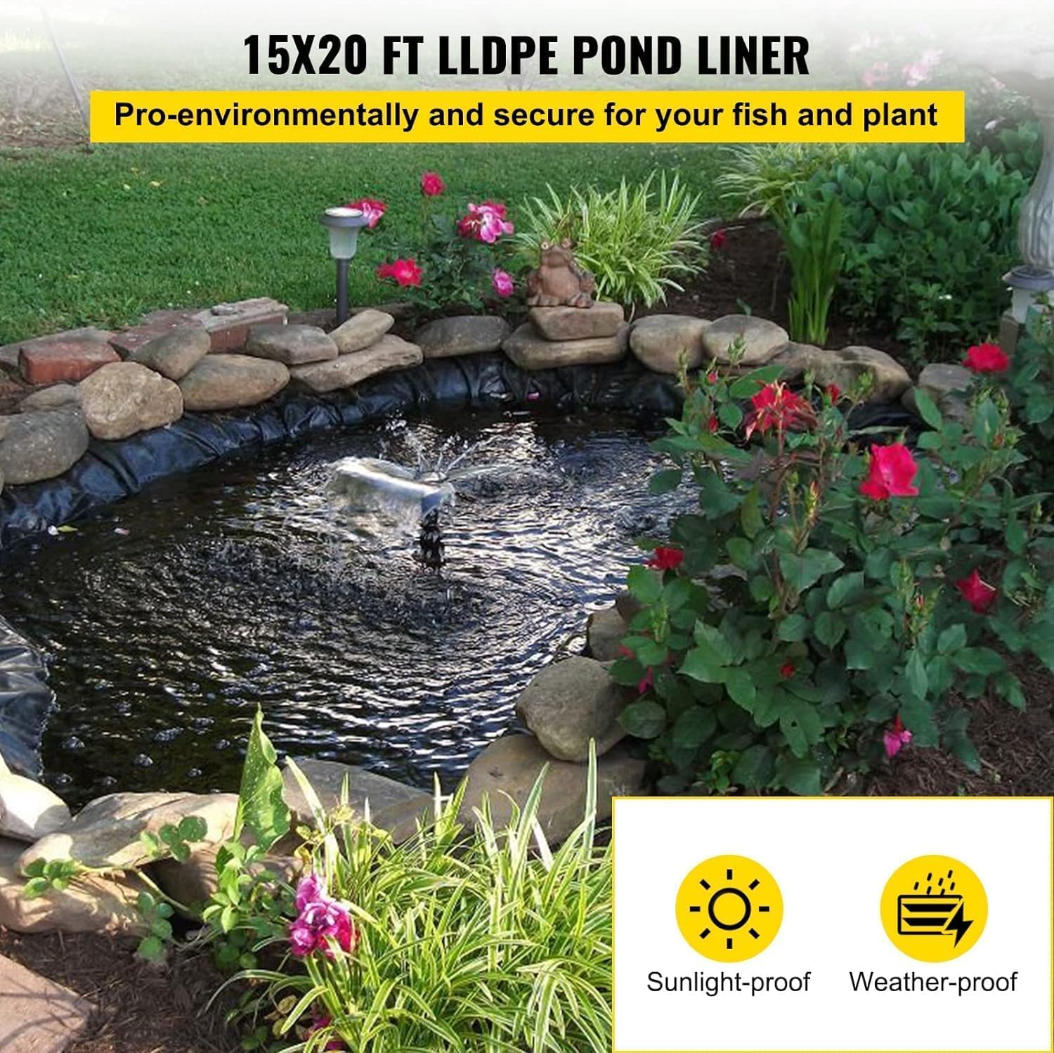landscaped fish pond using a black LLDPE liner with sunlight proof and weather proof protection