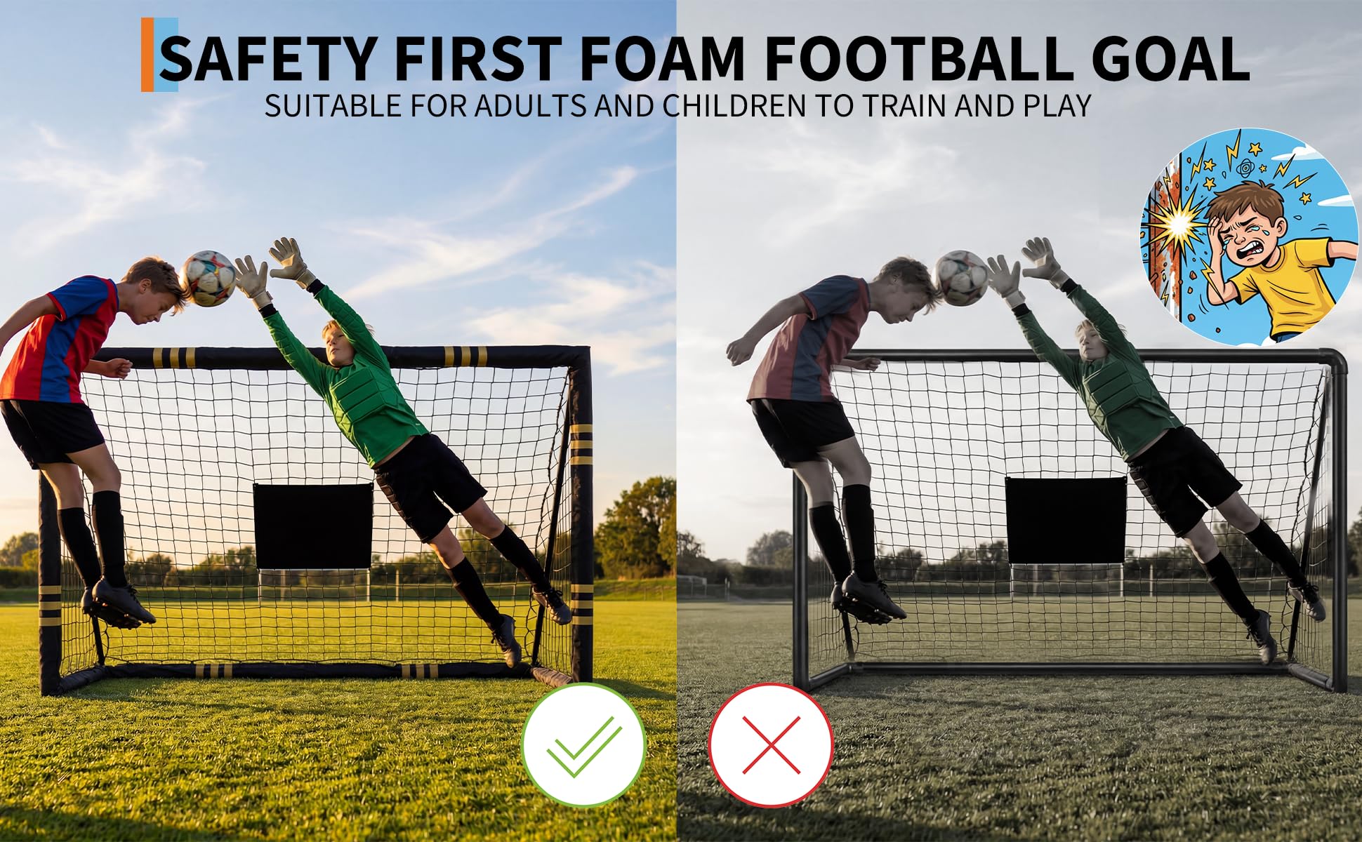 Foam padded soccer goal for safer backyard training