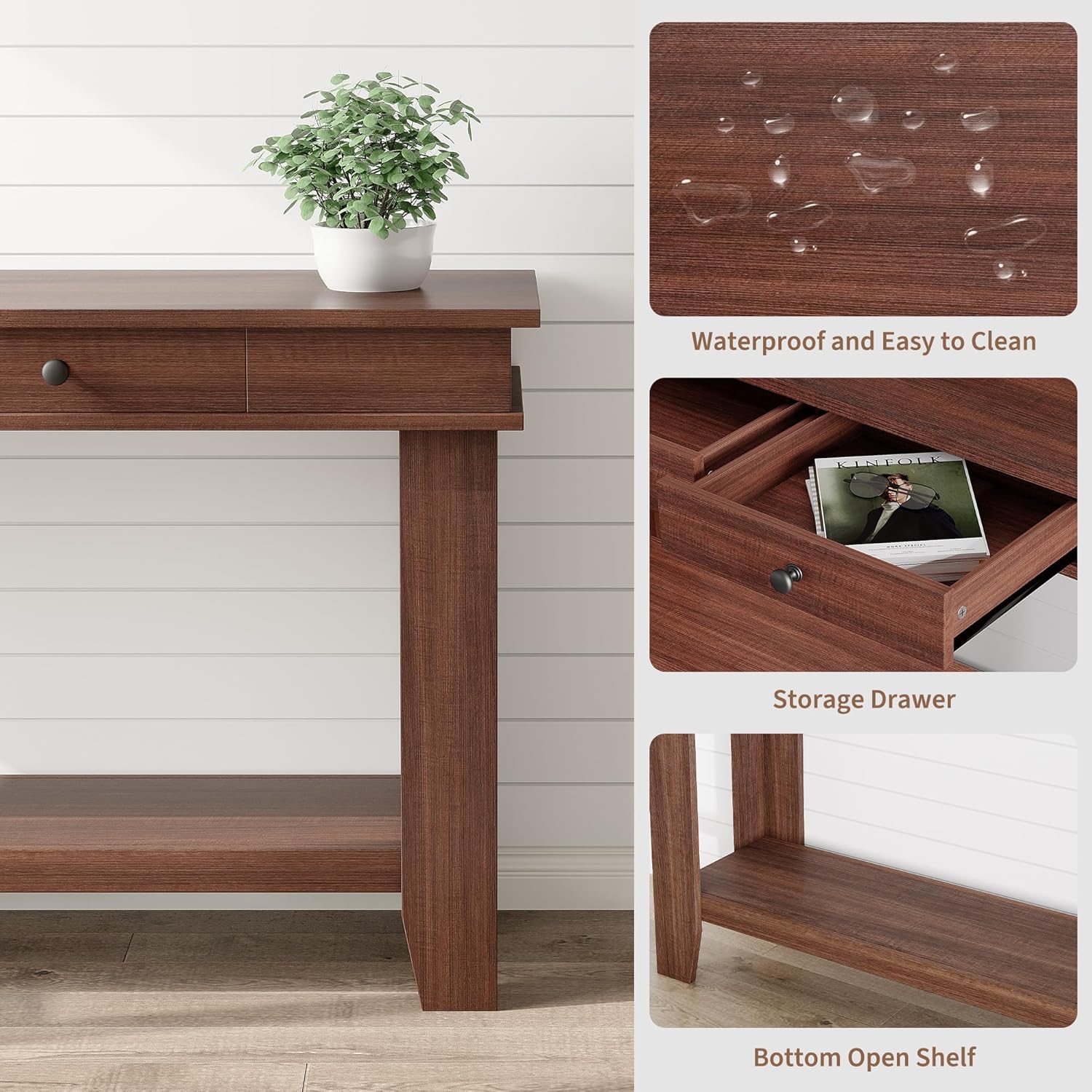 Console table with drawer storage and bottom open shelf