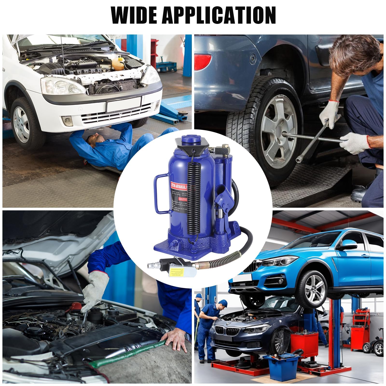 Garvee air bottle jack used across multiple vehicle service scenarios