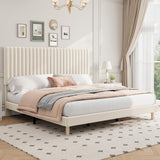 Garvee King Size Velvet Upholstered Bed Frame Adjustable Height Headboard Beige Modern Platform Bed No Box Spring Needed - Beige