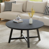 Garvee 36in Round Coffee Table Industrial Black Adjustable Feet Thickened Legs Wood Grain Grey - Grey