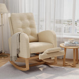 Garvee Nursery Rocking Chair with Adjustable Footrest, Teddy Fleece Upholstery, Sturdy Wooden Legs, High Backrest, Light Brown for Living Room or Bedroom