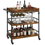 Garvee 3 Tier Bar Cart with Wheels, Rolling Cart with Wine Rack and Glasses Holder, Bar Cart, for Kitchen, Living Room, Dining Room - Retro color - Retro Color