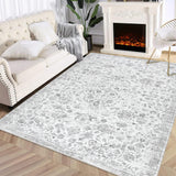 Garvee 5x7 Rug for Living Room Washable Rugs Boho Rug for Bedroom Vintage Rug Non Slip Carpet Floral Throw Rugs Stain Resistant Office Rug Classroom Rug 5'x7' Light Grey - Grey
