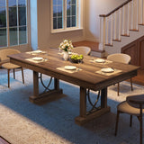 Garvee 71-Inch Rectangular Dining Table with Double Drawers, Wooden Large Dining Table for 6-8, Dining Room, Office, Fish-Shaped Legs, MDF Wood Finish - Walnut