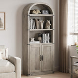 Garvee Bookcase with Doors Arched Bookshelf Farmhouse Cabinet for Home Office Living Room 71.65in Tall Grey - Grey