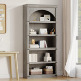Garvee Arched Bookcase 5 Shelf Bookshelf 68.7" Tall Wooden Curved Storage Rack for Home Office Living Room Natural Wood Grain - Grey