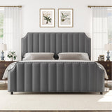 Garvee King Size Platform Bed Frame with 50.2" Velvet Upholstered Headboard & Footboard, Grey, No Box Spring Needed, 12 Wood Slats, 1000 lbs Capacity - Grey