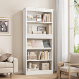 Garvee 71" Farmhouse Bookcase with Display Rack & Fluted Design, 5 Tier Tall Bookshelf for Office Library, White, 71.5"H x 30.7"W x 11.9"D