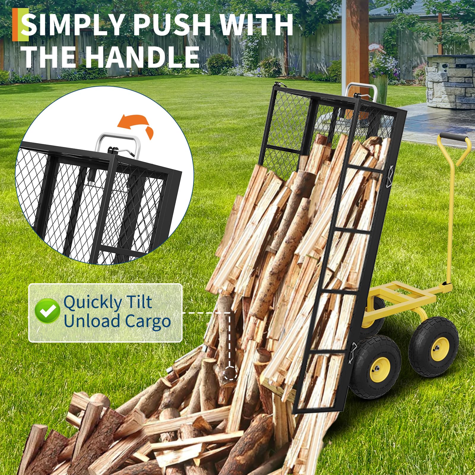 black 900 lbs garden dump cart with quick release dumping bed