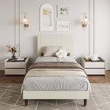 Garvee Twin Size Bed Frame Upholstered Headboard Corduroy Beige Platform Bed Strong Wooden Slats Support