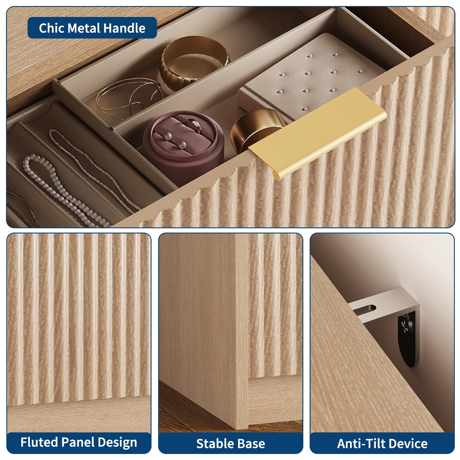 Fluted panel front with chic metal handles