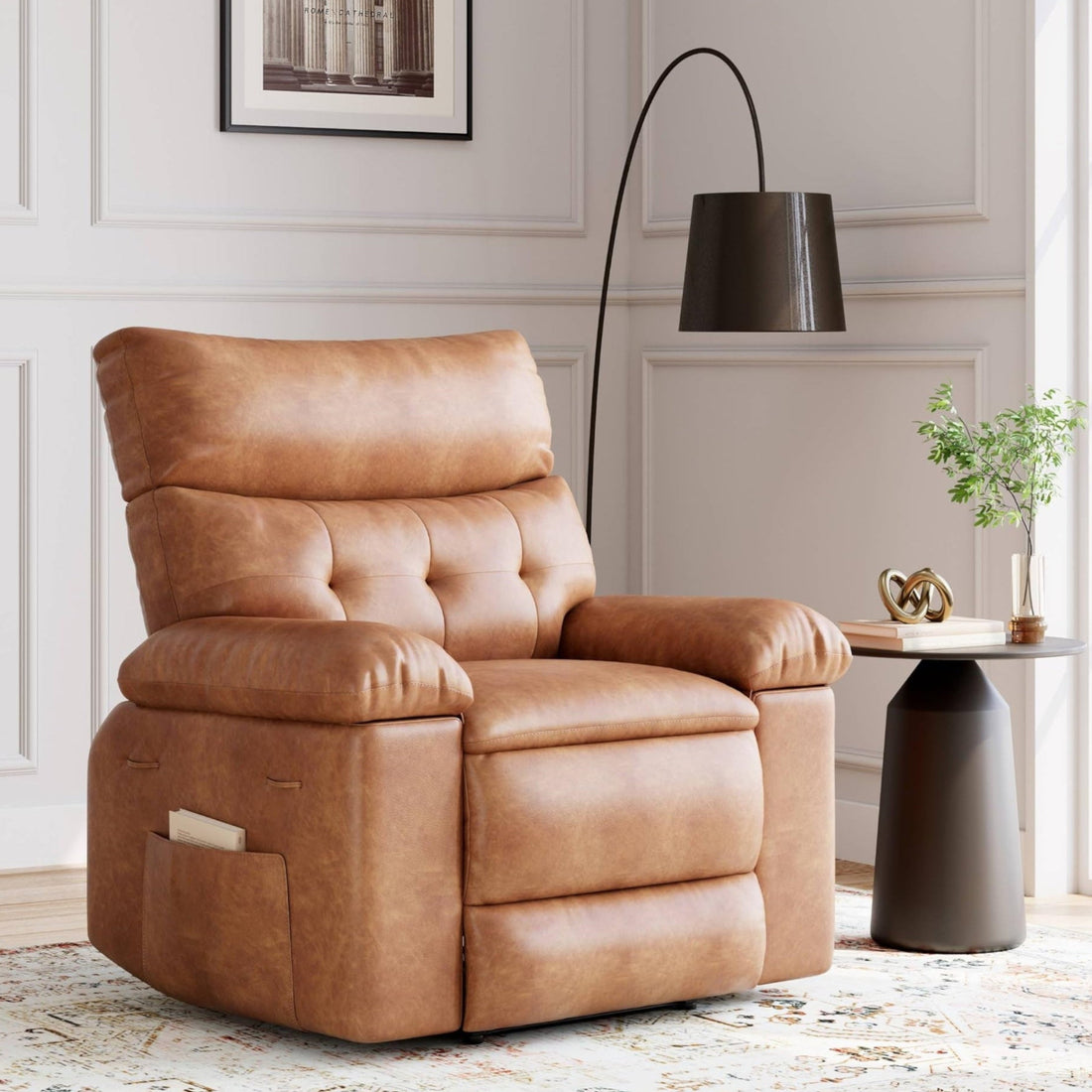 Garvee Oversized Wide Massage Recliner Chair, PU Leather Large Manual Recliner for Adults, Ultimate Comfort Lazy Boy with 1.5X Sponge Filling and Easy Recline Mechanism for Relaxation, Brown