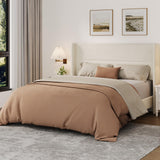 Garvee Queen Size Velvet Upholstered Bed Frame with Wingback Headboard, Platform Bed, Beige, 8'' Under-Bed Storage - Beige