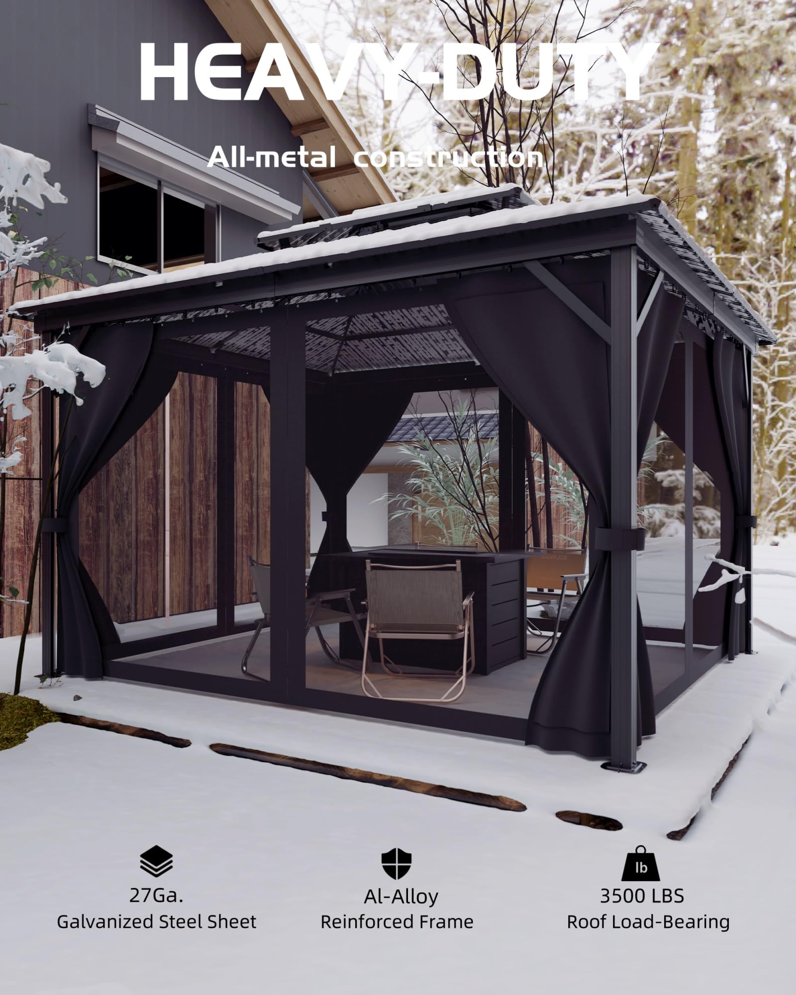 Garvee gray hardtop gazebo all metal construction with galvanized steel sheet roof