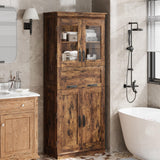 Garvee Autoportant Bathroom Storage Cabinet 170cm High With 4 Doors, Glass Front Drawer, Adjustable Shelves - MDF, Metal Handles - Versatile For Bathroom & Living Room, White - Retro Color