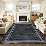 Garvee Scalloped Modern Abstract Area Rug 8x10 Washable Non-Slip Soft Carpet Black for Living Room Bedroom Dining Room Home Office - Black