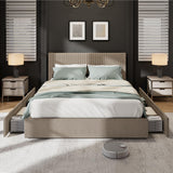 Garvee Full Size Platform Bed Frame with 4 Storage Drawers, Upholstered Corduroy Headboard, Brown, Bedroom Furniture - Brown
