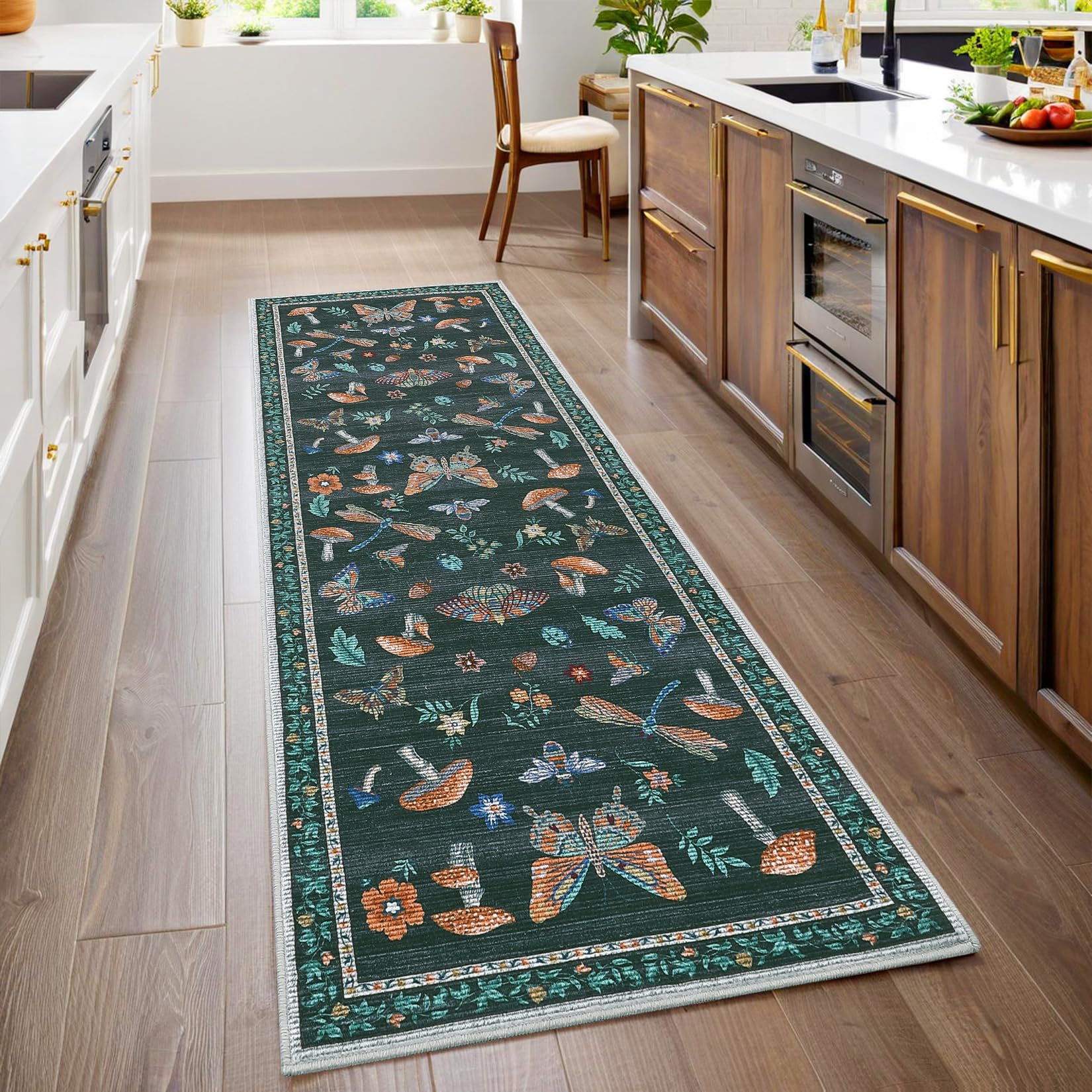black mushroom insect runner styled in a kitchen passage