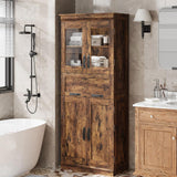 Garvee Storage Cabinet 67" Tall Bathroom Cabinet With Adjustable Shelves 4 Doors Freestanding Organizer Kitchen Pantry Living Room White - Rustic Brown