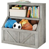 Garvee Kids Bookshelf and Toy Storage, Wooden Toddler Bookcase Cabinet with Storage Organizer, Children's Large Cubbies for Playroom Bedroom Nursery Classroom School Kindergarten Daycare - Washed Gray