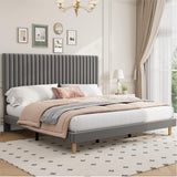 Garvee King Size Bed Frame, Adjustable Height Velvet Upholstered Platform Bed, Grey, Modern Bedroom Furniture - Grey
