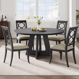 Garvee 47" Round Dining Table Set for 4 to 6, Farmhouse Kitchen Table with Wooden Top and Pedestal Base, Black, 47.24-Inch Diameter - Black