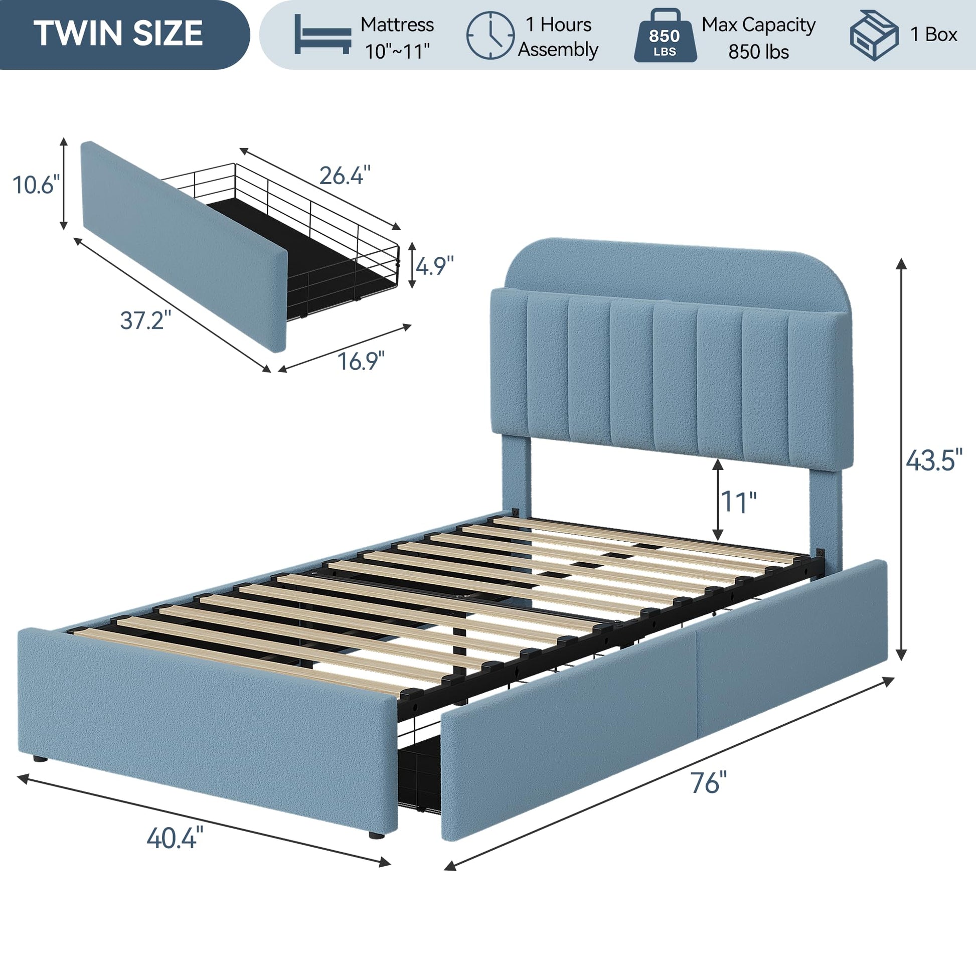 Size and dimensions of Garvee twin bed frame for kids