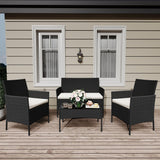Garvee 4-Piece Patio Furniture Set Outdoor Conversation Set Coffee Table PE Rattan Steel Frame Black & Beige - Black/Beige