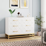 Garvee 6-Drawer Dresser TV Stand Wood Chest with Metal Handles, White Finish, for Bedroom, Living Room, Hallway, Office, White - White