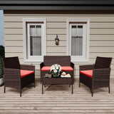 Garvee 4 Pieces Patio Furniture Set Rattan Outdoor Furniture Upholstered Sofa 2 Chairs Coffee Table Garden Backyard Porch Brown Red - Brown And Red