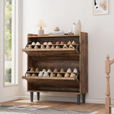 Garvee Shoe Cabinet with 2 Flip Drawers, Adjustable Wooden Shoe Organizer for Entryway, Hallway, Living Room, Rustic Brown, 34.5"L x 10.5"W x 37.5"H - Rustic Brown