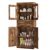 Garvee 67" Tall Bathroom Cabinet With 4 Doors & Flip Glass Drawer, Adjustable Shelves, Rustic Brown, Kitchen & Living Room Organizer - Rustic Brown