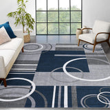 Garvee Modern Navy Blue 8x10 Geometric Washable Rug, Non Slip Low Pile Stain Resistant Carpet for Living Room & Bedroom - Navy Blue