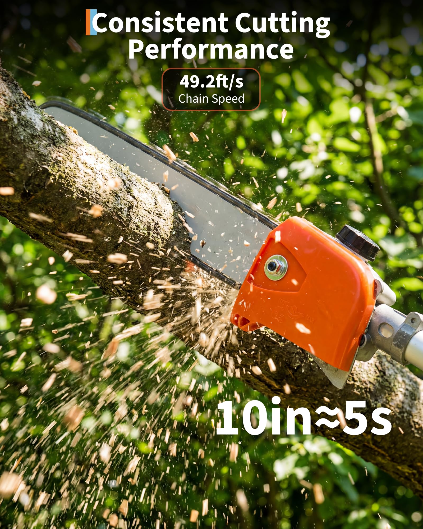 Garvee 52CC pole chain saw 12" bar cutting a tree branch