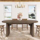 Garvee 70.8" Modern Oval Wood Dining Table with Wood Strip Base for 6-8 People, Brown - Brown