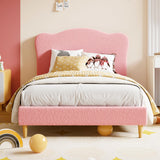 Garvee Pink Twin Size Bed Frame for Kids with Cute Upholstered Headboard, Velvet Platform Bed, Noise-Free, Low Profile, 39x75 inches - Pink
