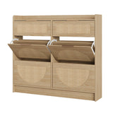Garvee Rattan Shoe Storage Cabinet With 4 Flip Drawers & 2 Small Drawers For Entryway, Natural Wood Color, Narrow, Adjustable Shelves - Wood Color